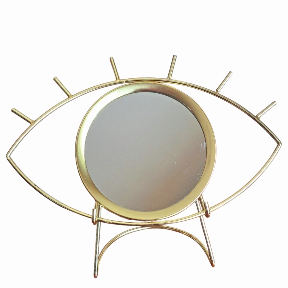 Eyelash Mirror Framed Gold Metal With Stand